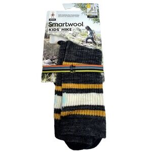 NWT Smartwool Kids' Hike Socks Charcoal Striped Merino Wool L Crew Light Cushion